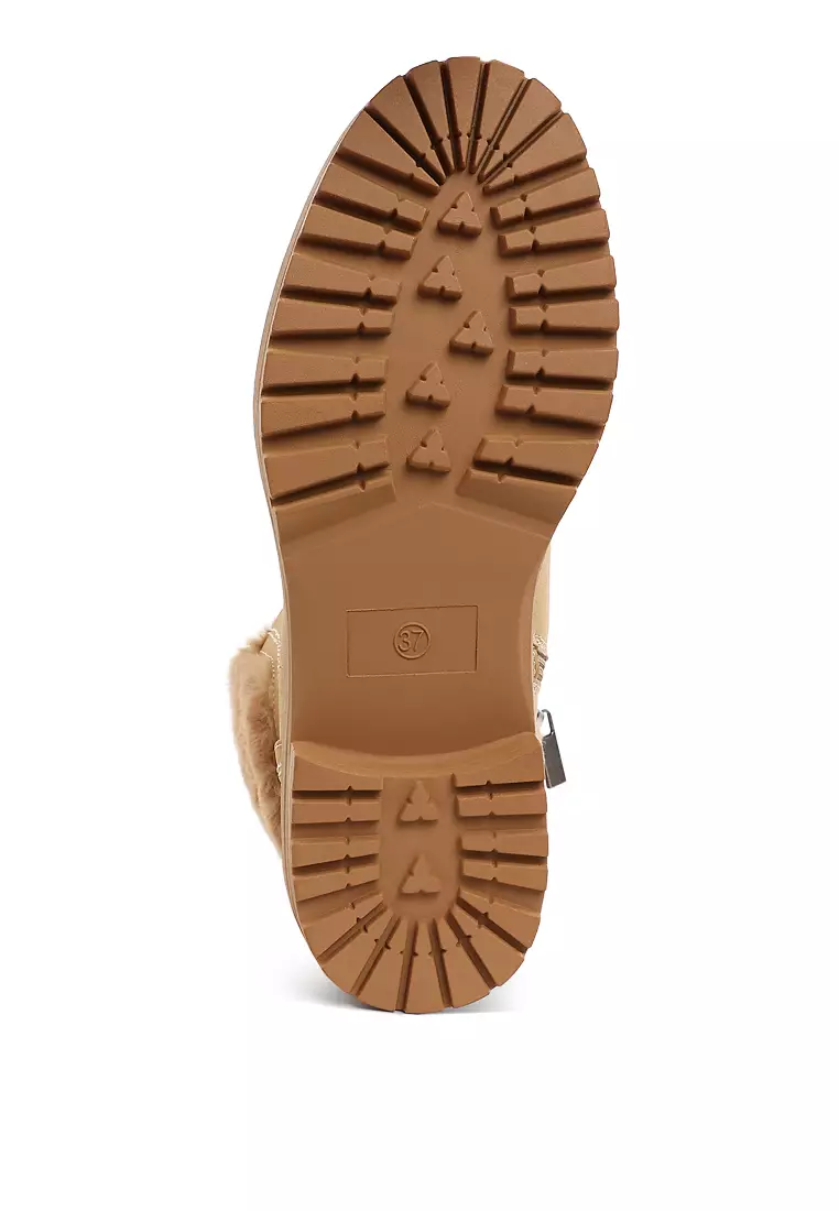 Sepatu bot kerah bulu imitasi warna krem