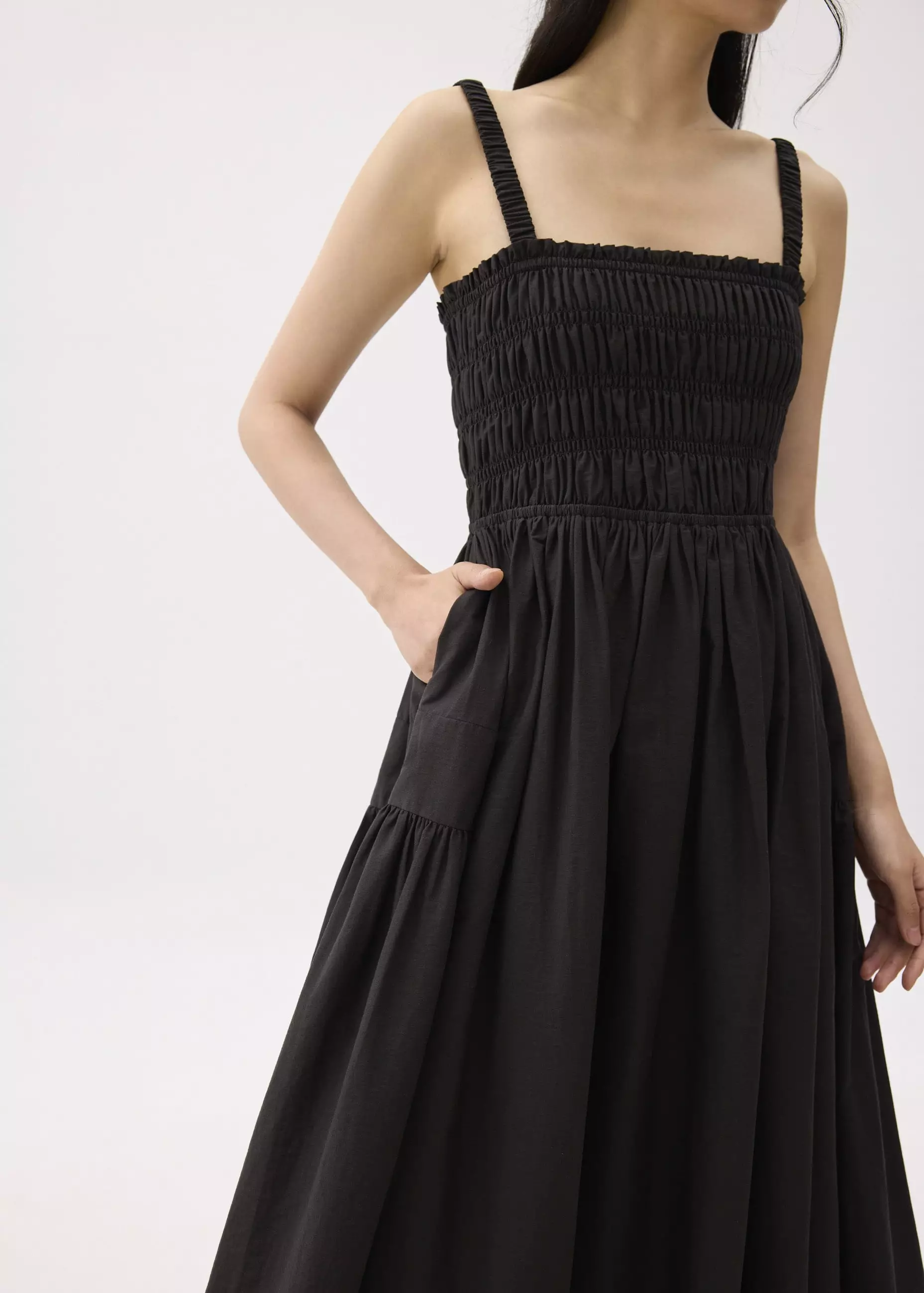 Dress Wanita - Cotton Smocked Fit & Flare Maxi Dress