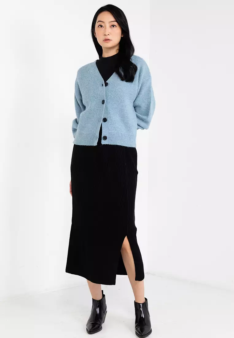 Blue shaggy cardigan deals