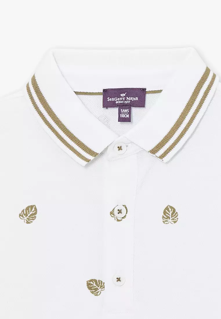 White Polo Shirt with Leaf print