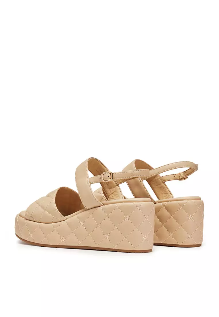 Staccato Platforms Leather Wedge Ankle-Strap Sandals - Apricot (A609-1-APR)