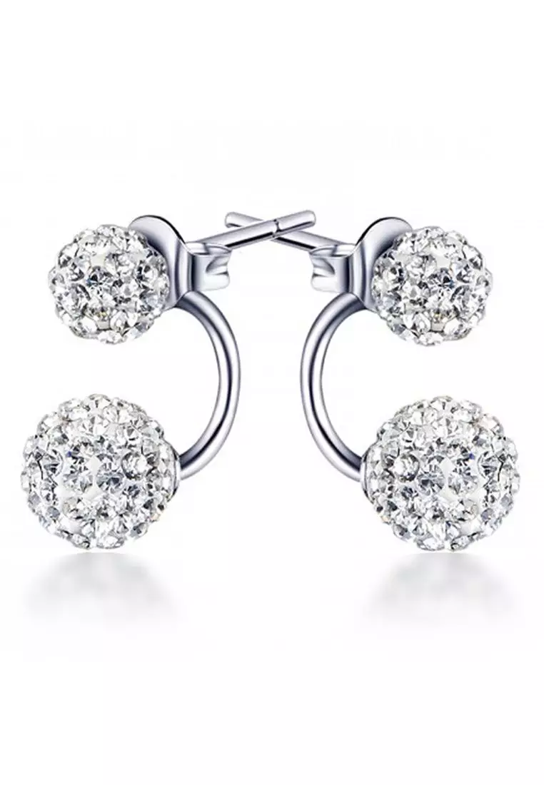925 SIGNATURE Deuce Silver Shamballa Earrings-Silver/Clear
