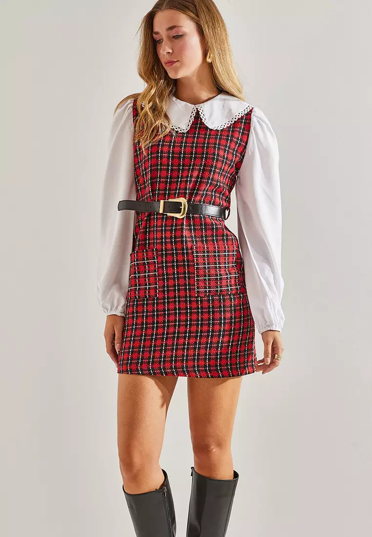 Belted Plaid Dress