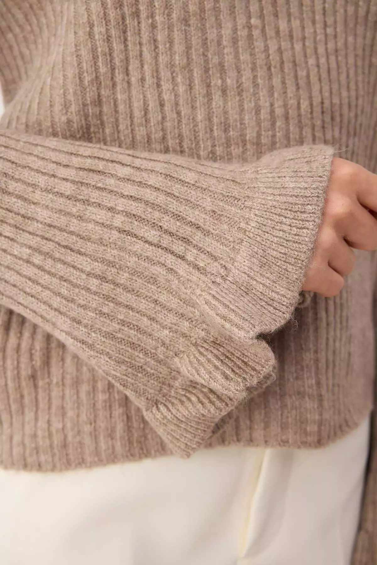 Mink Soft Textured Sleeve Flounce Knitwear Sweater