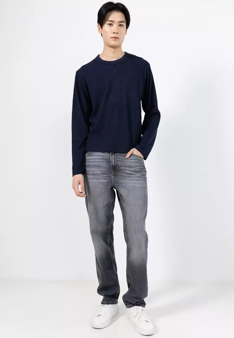 Cropped Fit Textured Long Sleeves Tee