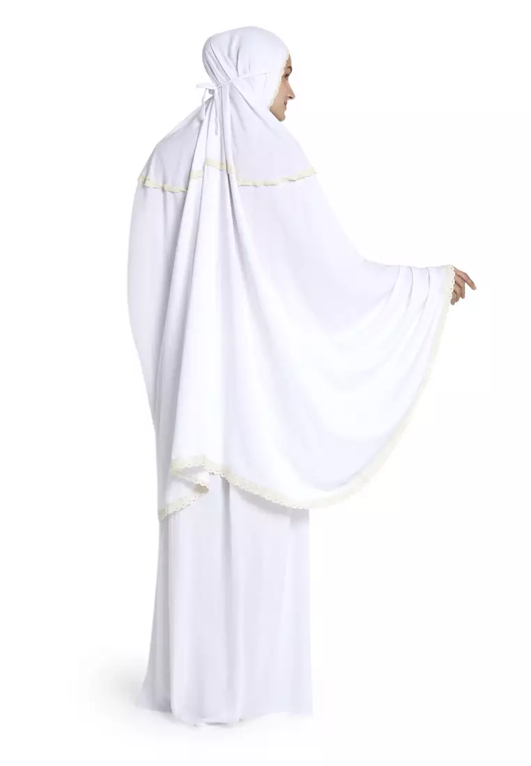 Delilah Mukena Bali Renda Simple Motif Polos Casual Wanita - Putih