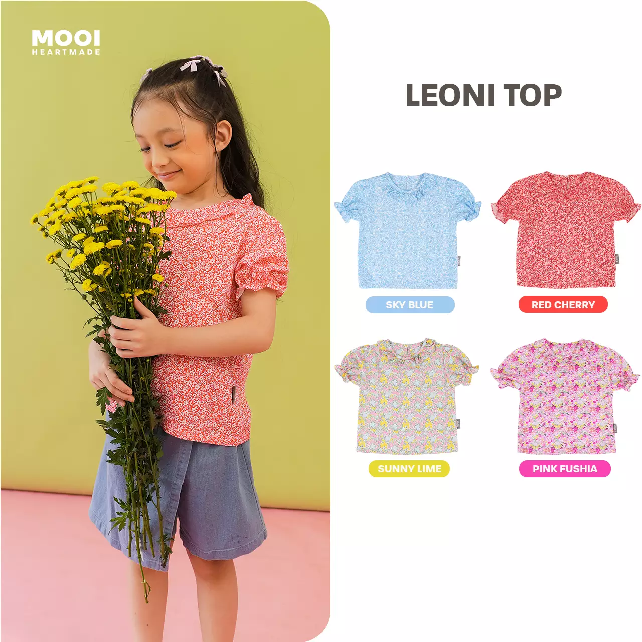 Mooi Atasan Anak Perempuan Leoni Top - Red Cherry