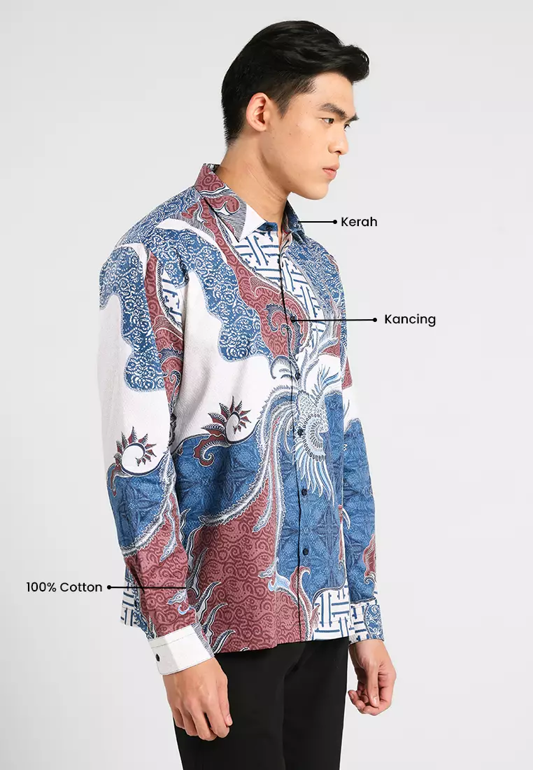 MANZONE - Kemeja Batik Lengan Panjang Puntadewa Comfort Fit - Navy Warna Navy