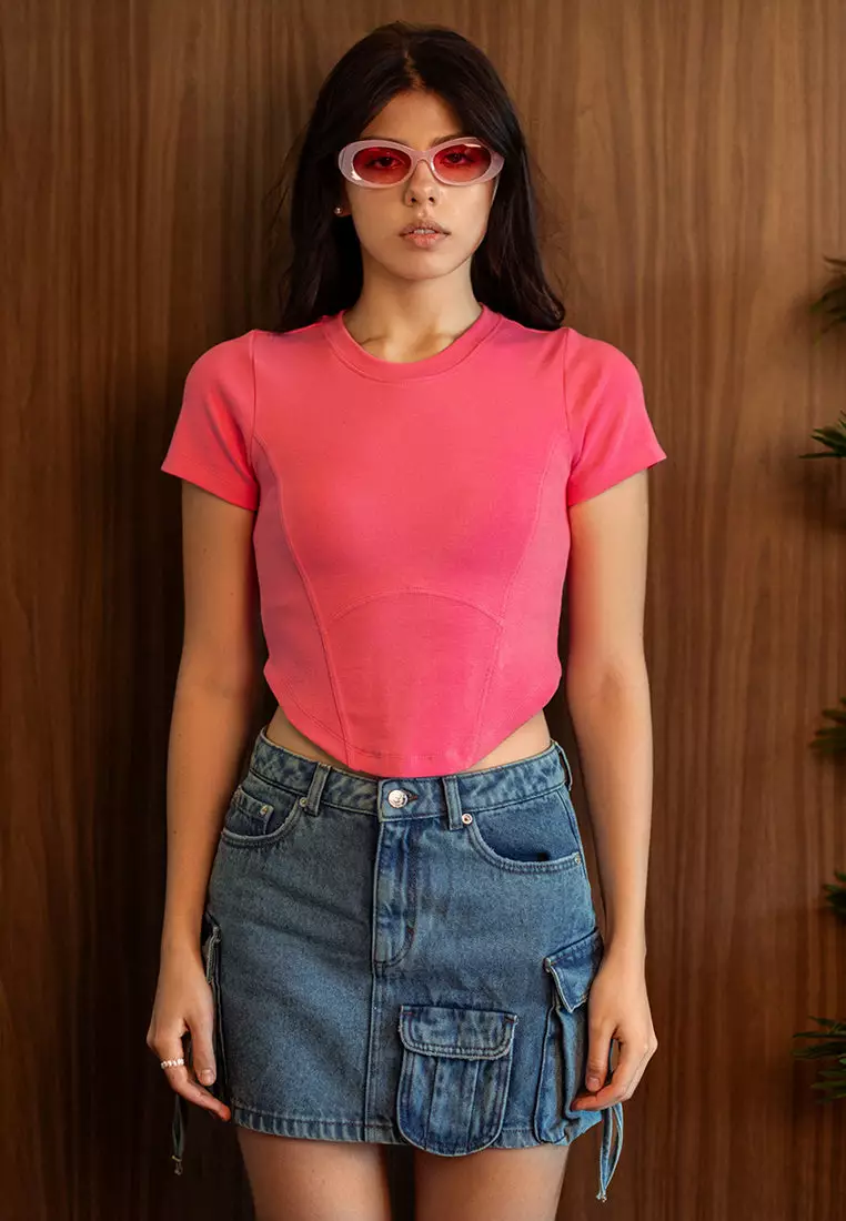 VIRGIO Cotton Stretch Pink Corset T-Shirt