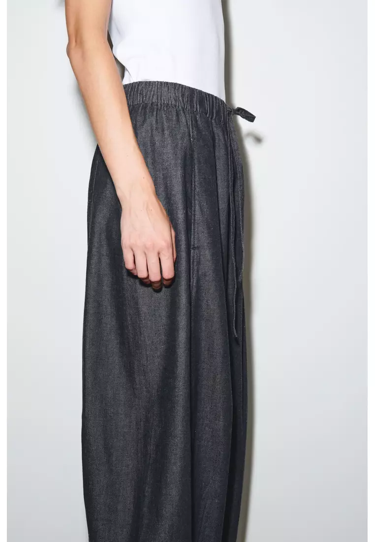 BARREL-LEG DENIM DRAWSTRING TROUSERS