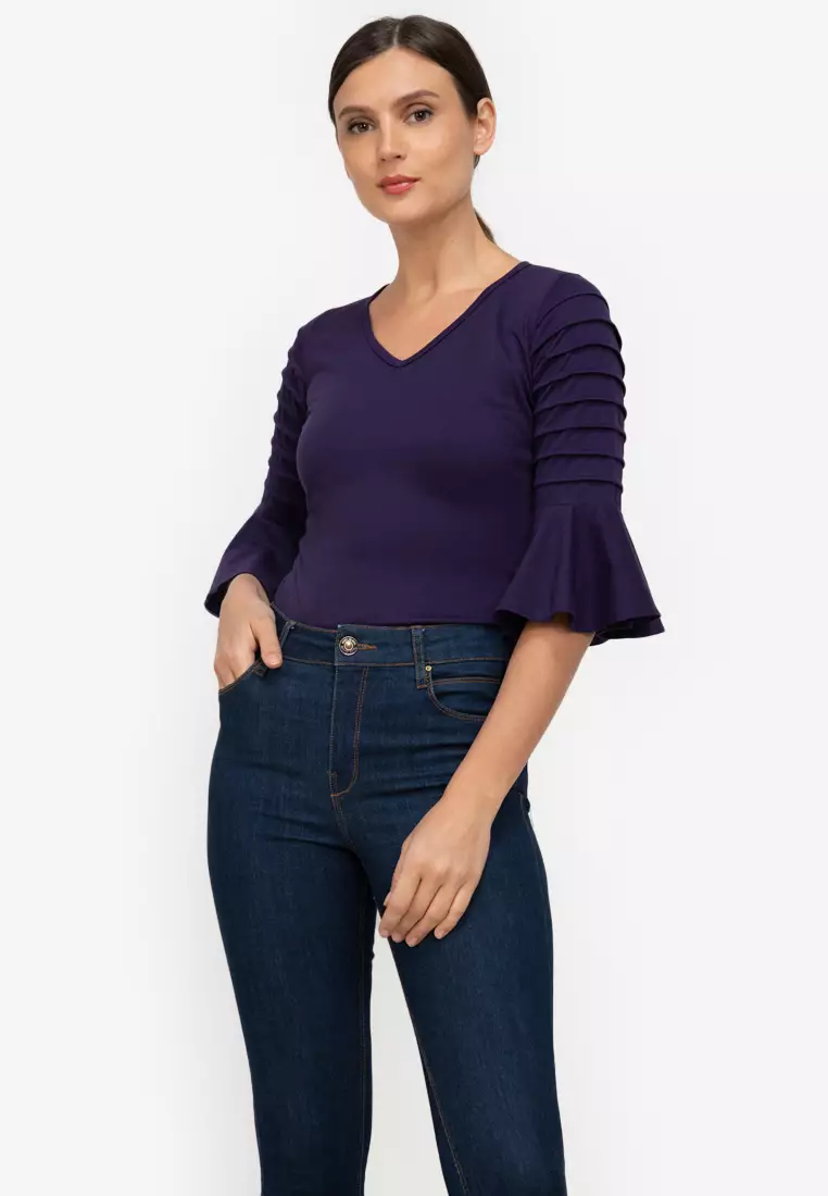 Buy moondaze Bell Sleeves Round Neck Top 2024 Online