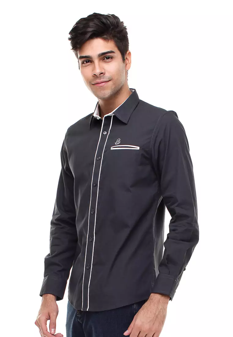 Johnwin - Slim Fit - Kemeja Casual - Lengan Panjang - Hitam - ASH.670.S871.618.C-L/S - Free Keychain