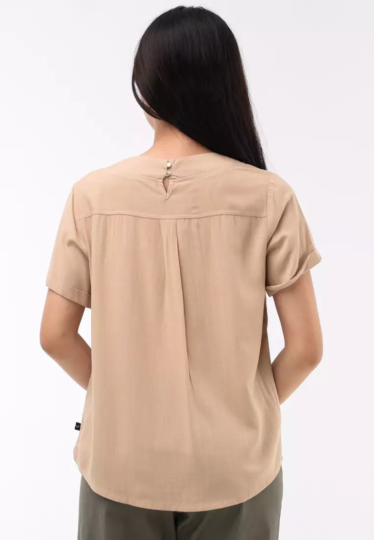 Woven Plain Soft Linen Short Sleeve Blouse