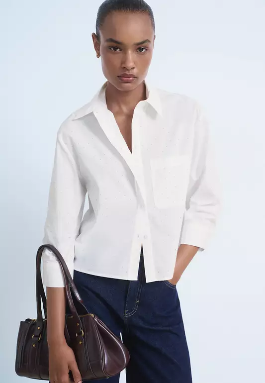 Rhinestone Cropped Shirt