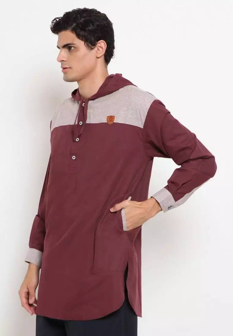 Zayidan Baju Koko Gamis Muslim Pria Zubair Hoodie - Maroon