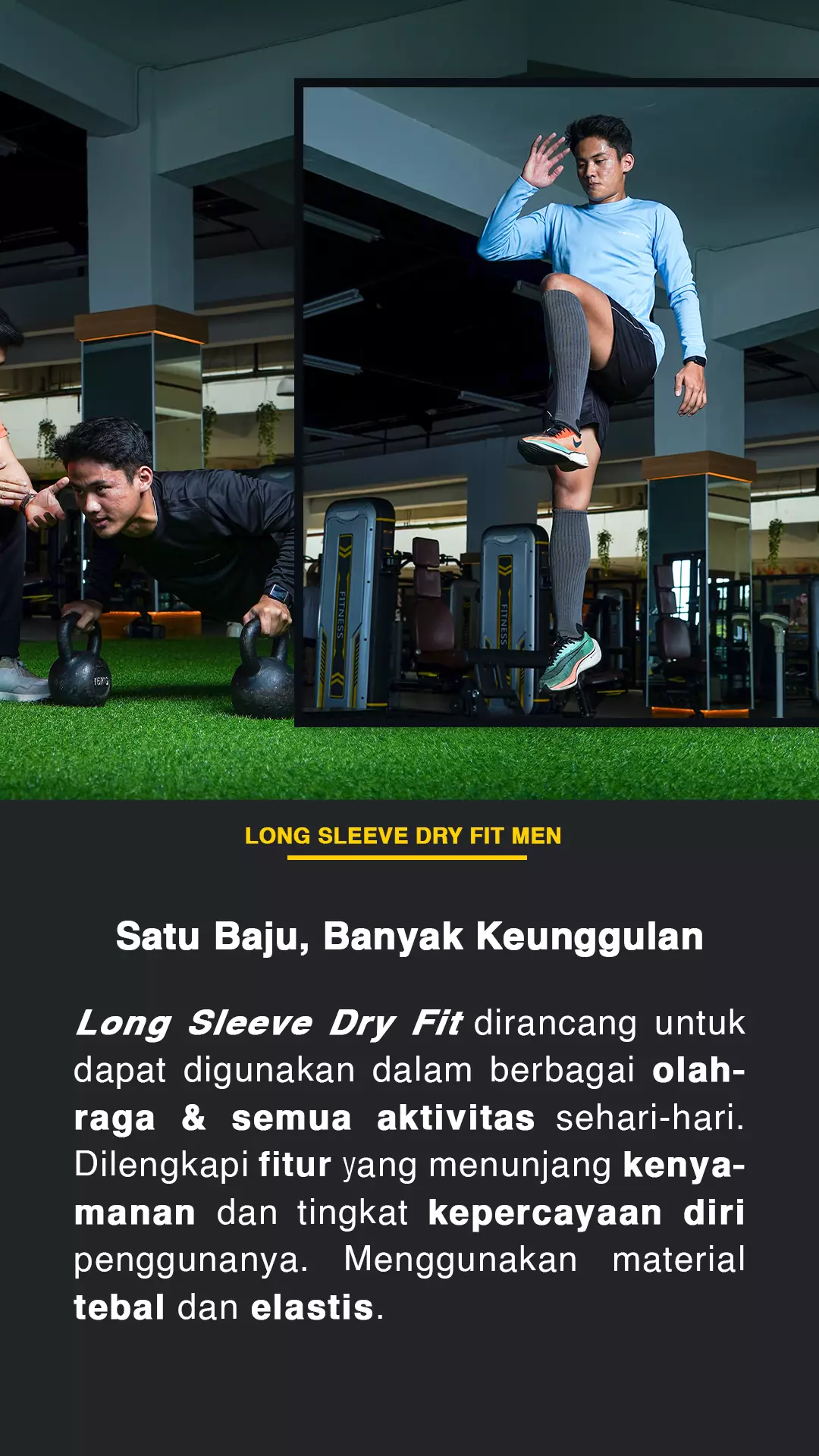 Tiento Kaos Running Dry Fit Lengan Panjang Baju Olahraga Pria Lari Gym Fitness Navy