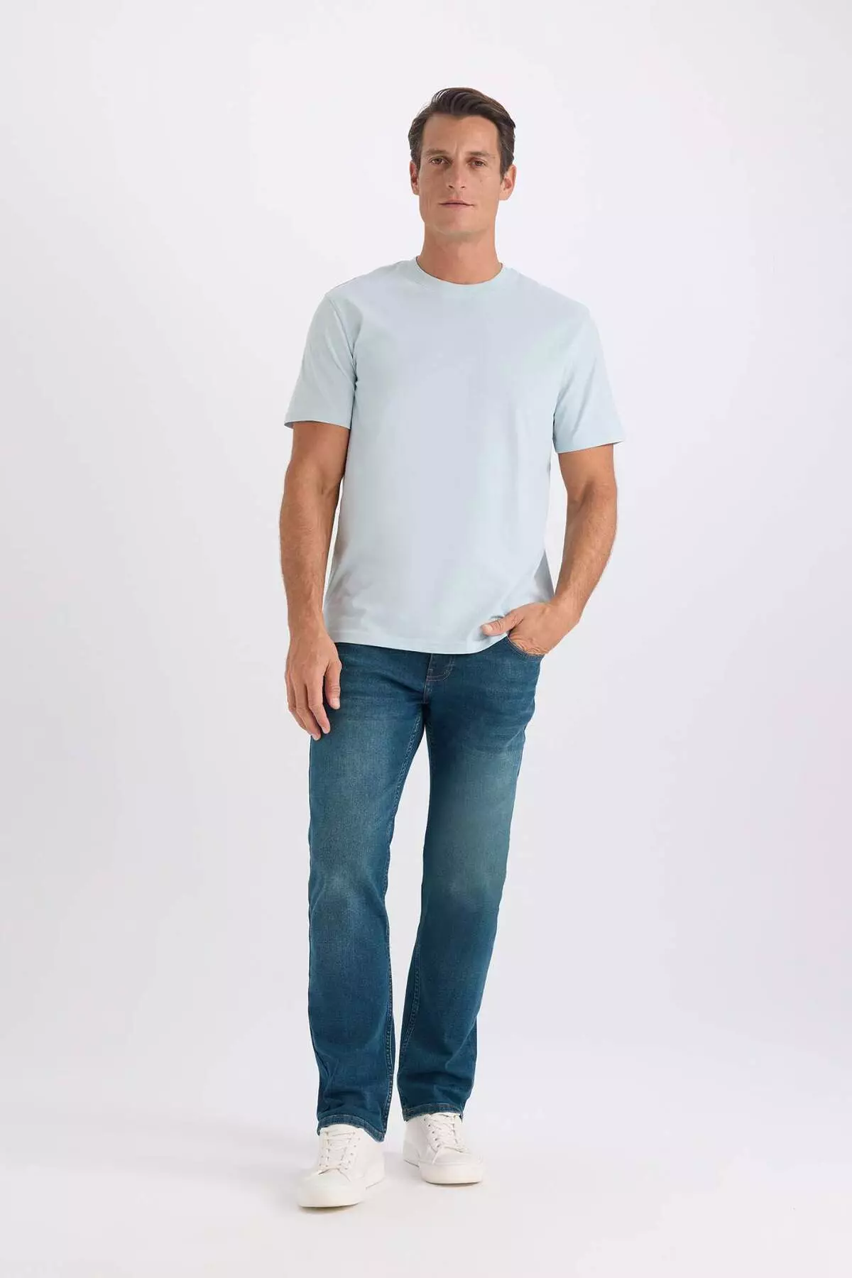 100% Cotton New Regular Fit Crew Neck Basic Plain Short Sleeve T-Shirt V7699Az24Sp