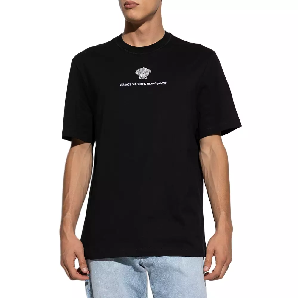Embroidered Medusa Milano T-Shirt Black