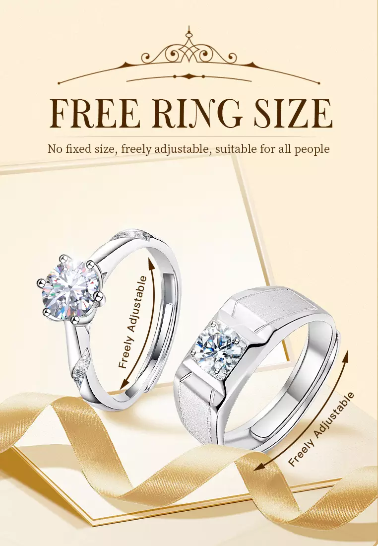 Cincin Wanita Berlian Berlapis Platinum Anti Pudar Ukuran Bebas Pria Wanita Tunangan Cincin Couple