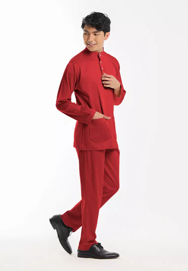 Alain Delon Baju Melayu Cekak Musang Dewasa - 19026005-75WineryRed