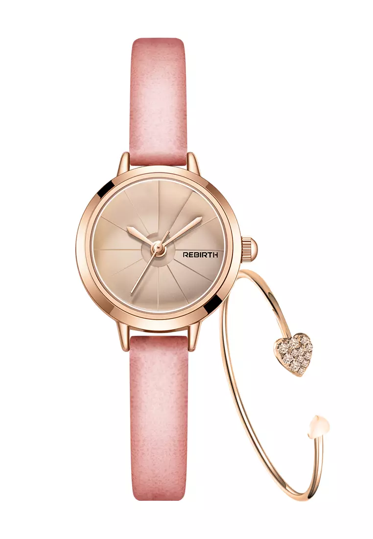 Jam Tangan Wanita Gaya Korea yang Elegan Tali Kulit Anti Air Jam Tangan Cewek Merah Jambu