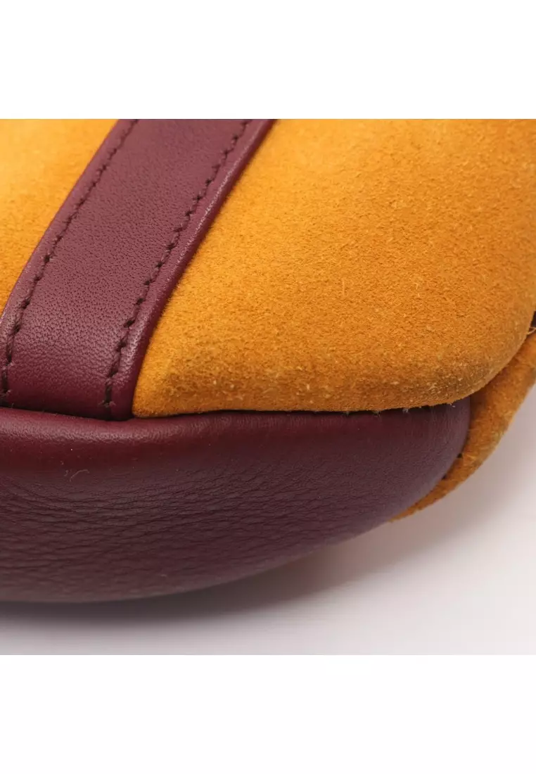 Pre-Loved LOEWE Anagram Shoulder bag tote bag suede leather Orange yellow Bordeaux