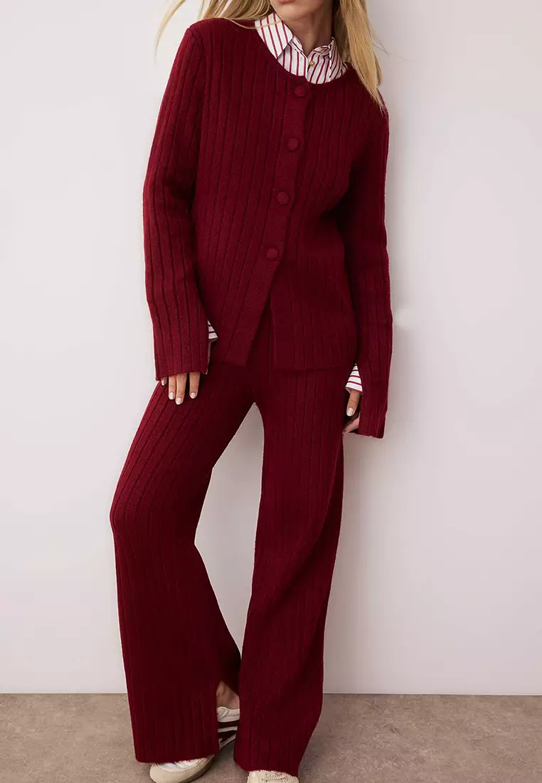 Bordro Soft Textured Sweater Pants Knitwear Bottom Top Set