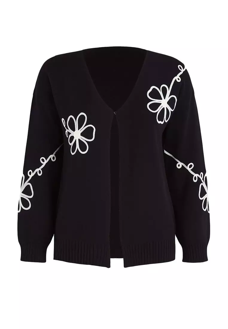 Embroidery Detailed V-Neck Knitwear Cardigan