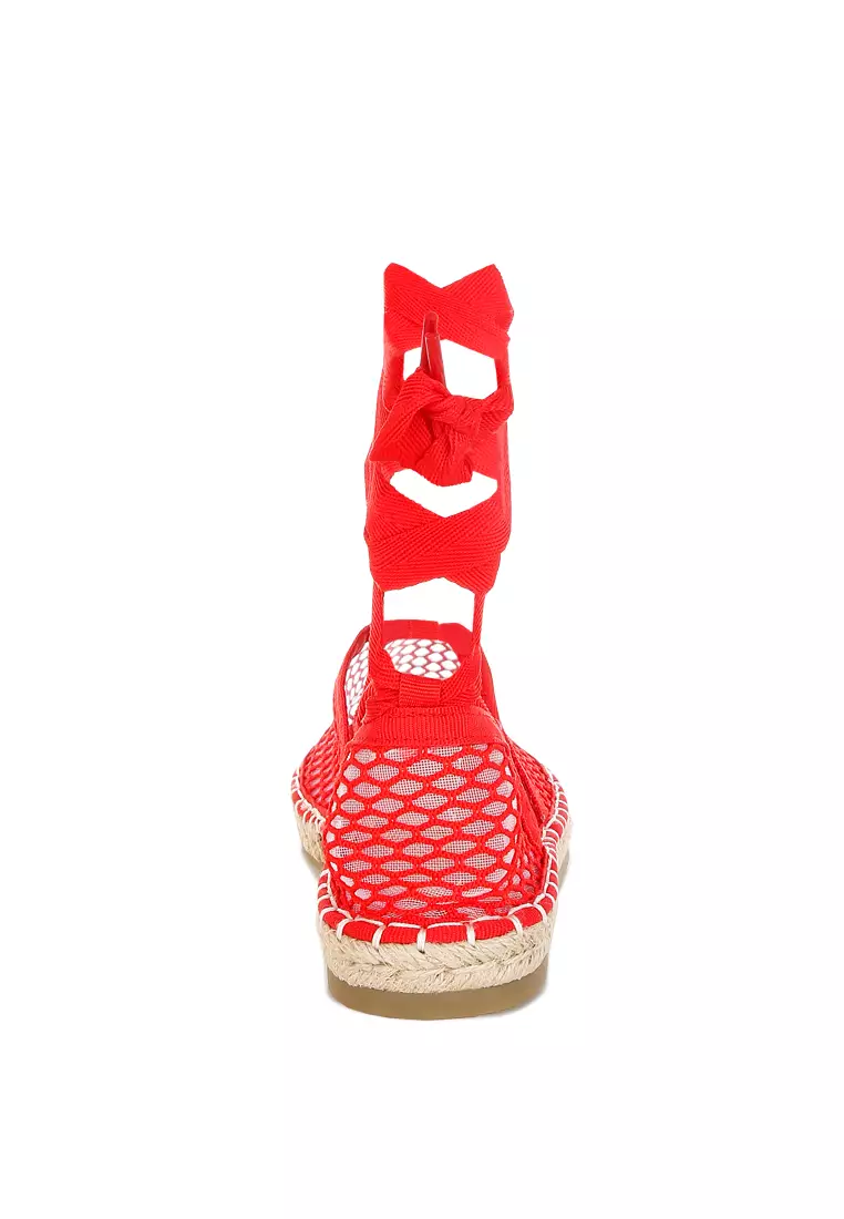 Sandal Espadrille Datar Mesh Warna Merah