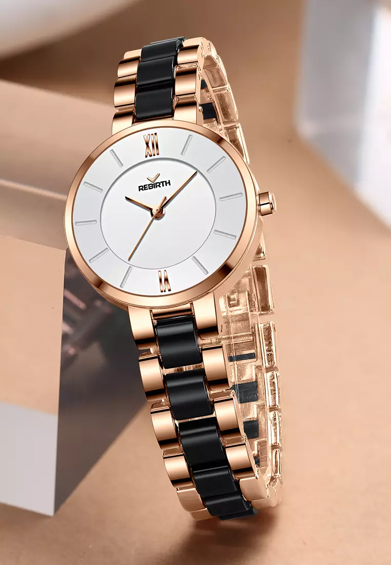 Jam Tangan Wanita Anti Air Original Korea Elegan Kuarsa Tali Keramik Jam Tangan Cewek blackwhite