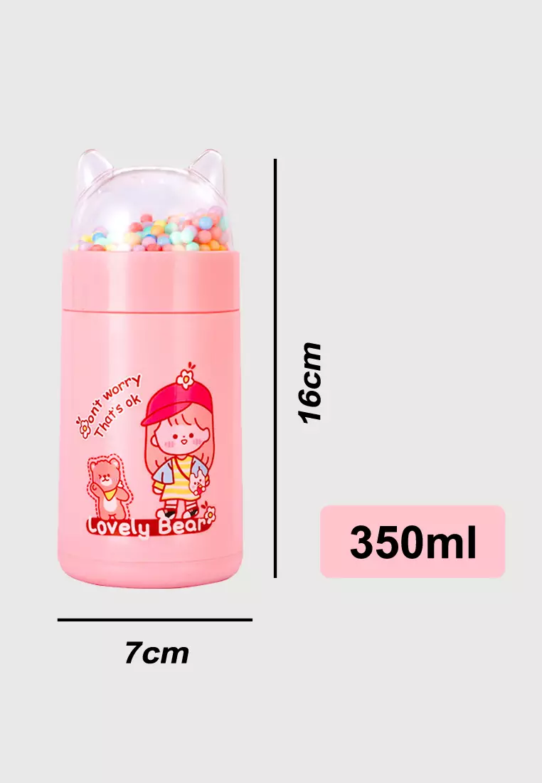 Wakakids Botol Minum Kaca Anak Food Grade Minimalis 350ml Tutup Karakter Kucing Lucu Bubble Warna Venrz Toska