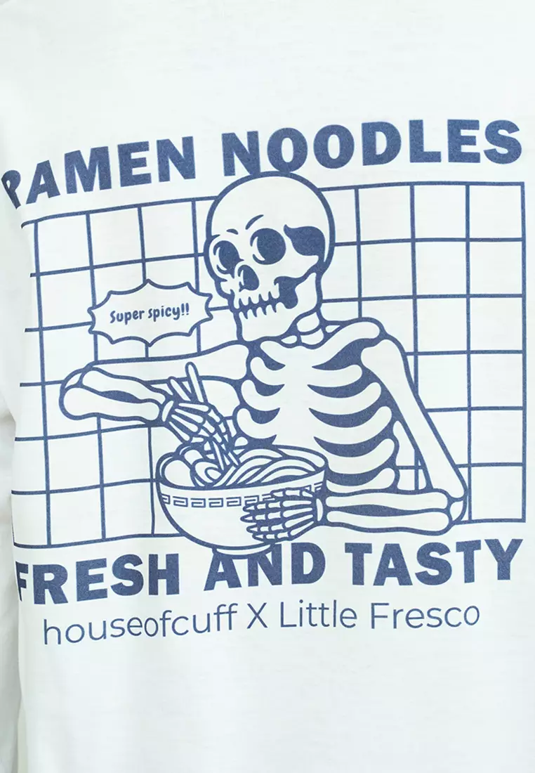 Kaos cotton combed lengan panjang wanita putih houseofcuff ramen noodle