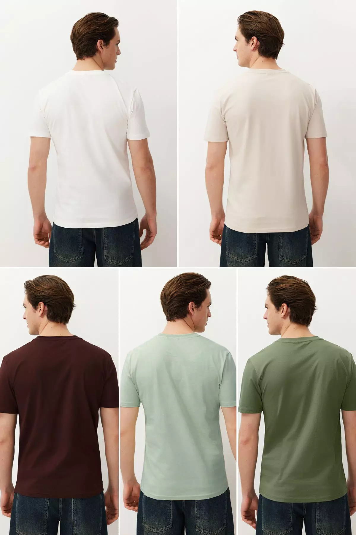 Unisex Mint-Khaki-Brown Slim/Fitted Fit 5 Pack 100% Tok Fabric T-Shirt Tmnaw20Ts0243
