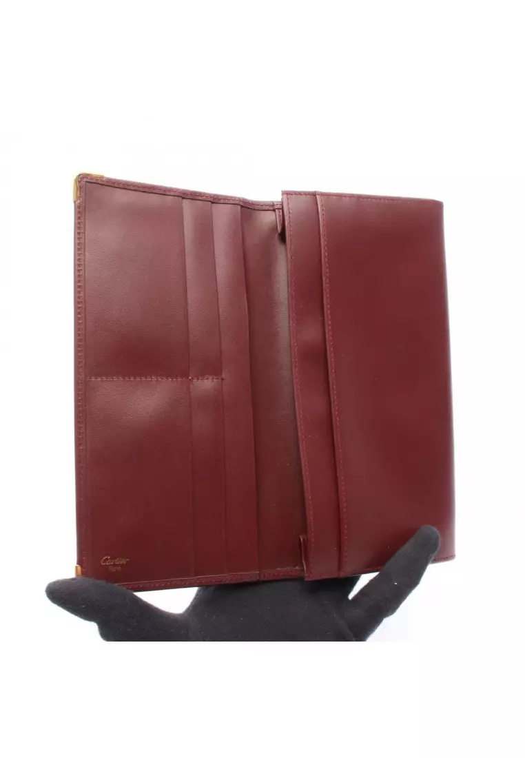 Pre-Loved Cartier mast line Bi-fold Long Wallet leather Bordeaux