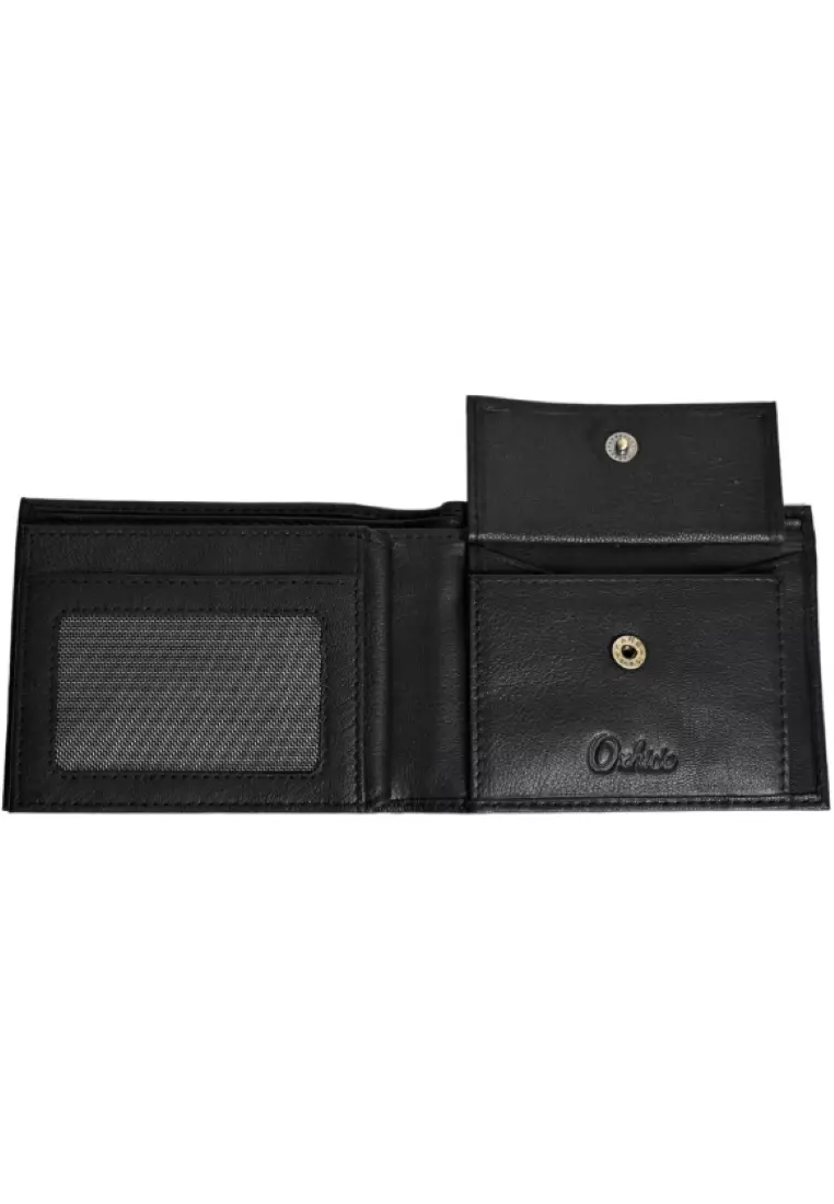 Wallet Men Black with coin pouch - Bifold Lucky Wallet- Full Grain Leather Wallet with NO HOLE- Black Wallet - Oxhide 3851CP