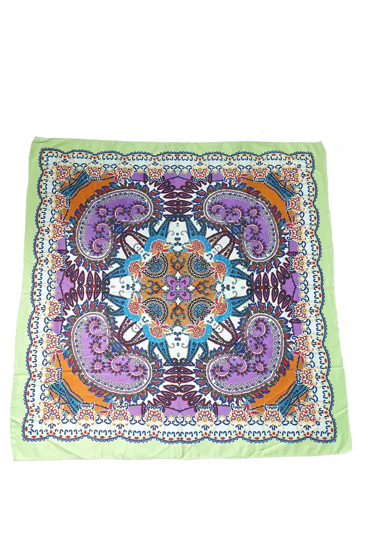 Paisley Poly-Cotton Square Scarf Green