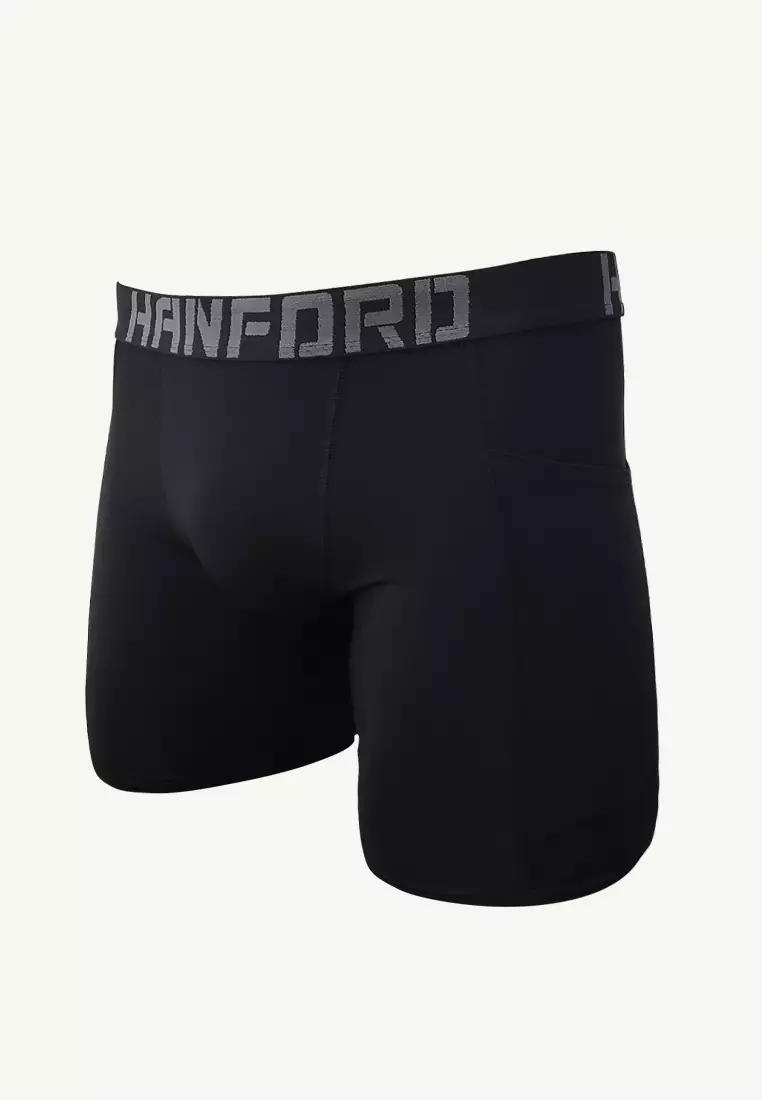 Athletic Men Pro Cool Quick Dry Compression Shorts with 2 Side Pockets Wayne -Black (Single)