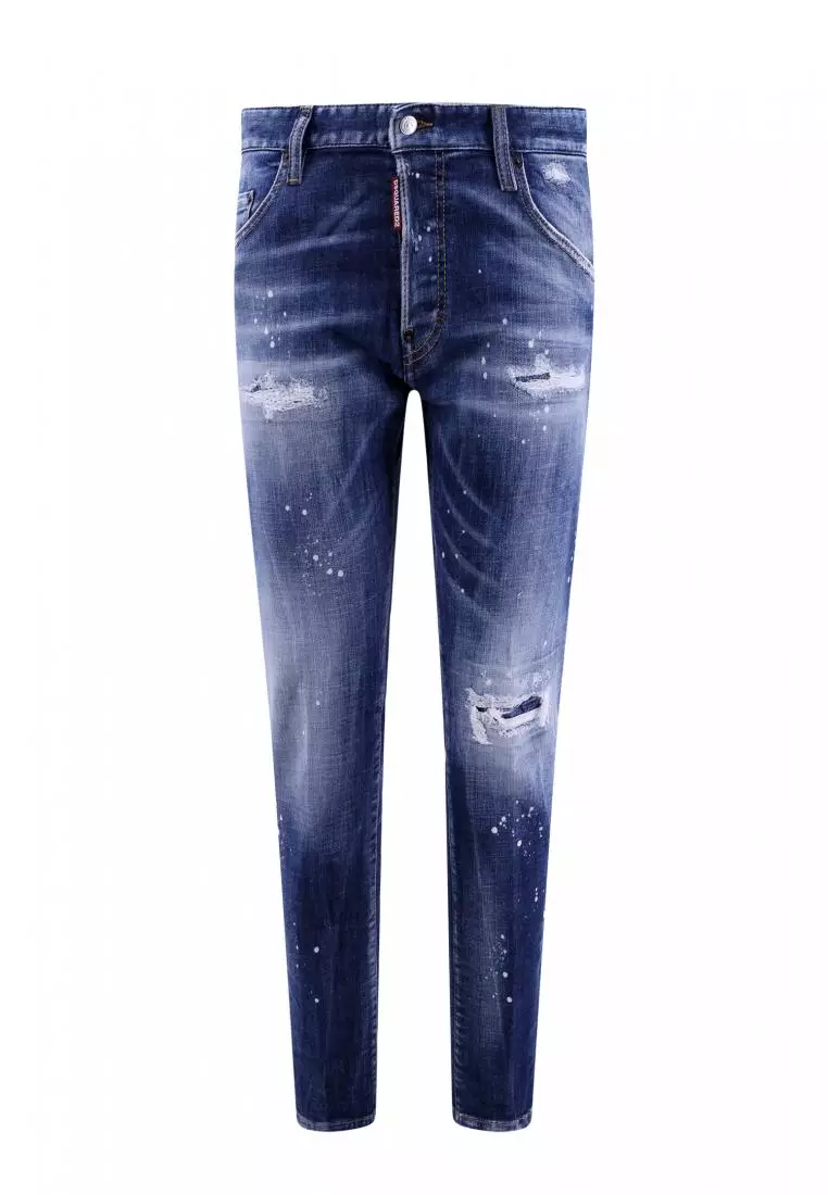 網上選購DSquared2 Jeans with destroyed effect and logo tag