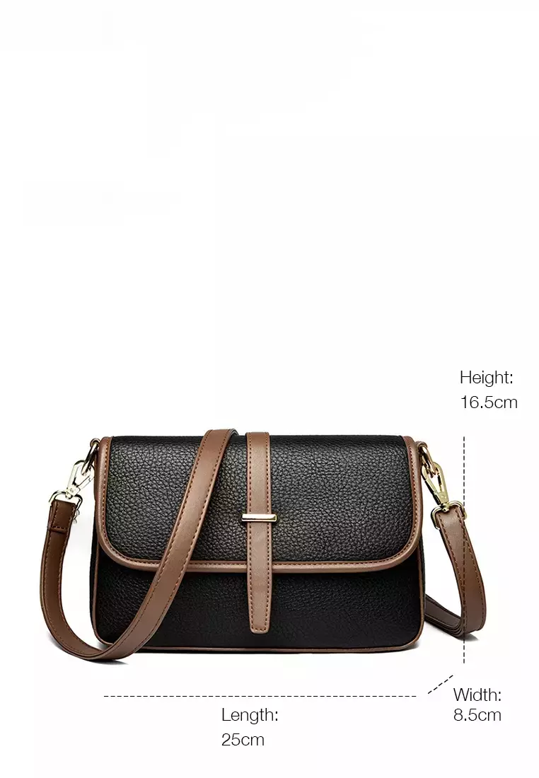Color Matching Faux Leather Three Way Shoulder Bag
