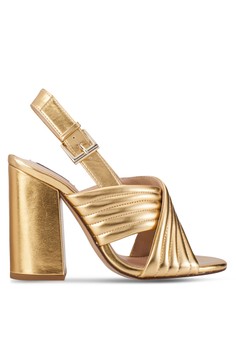 Metallic Crossed Heeled Sandals