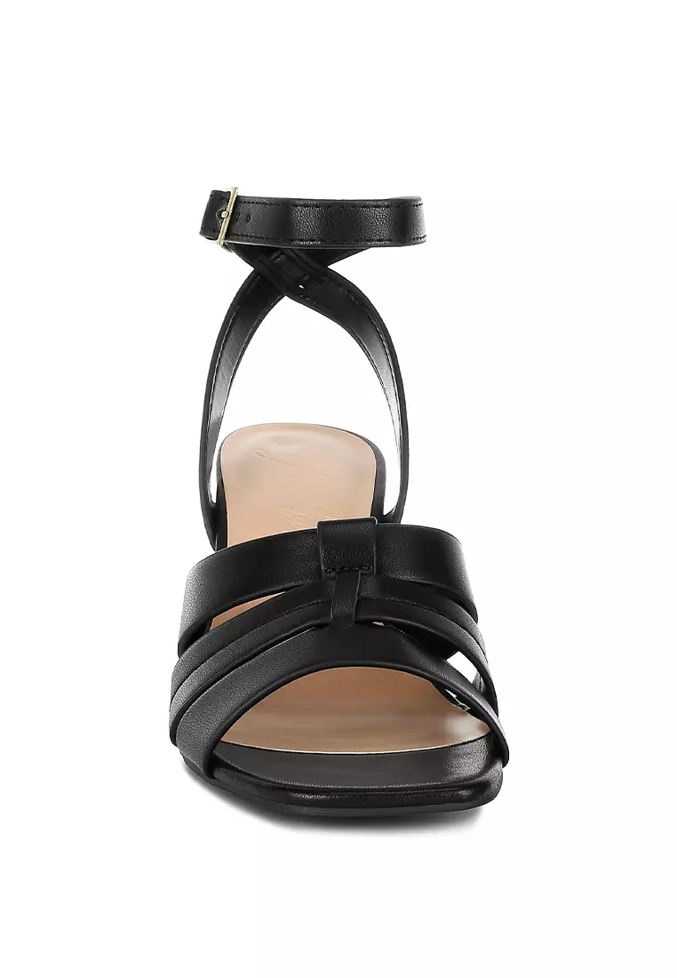 Pin Buckle Ankle Strap Sandals in Black