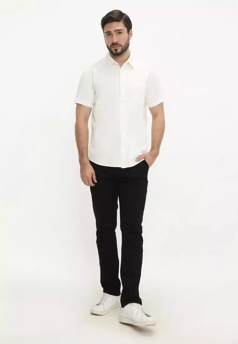 POLICE Kemeja Polos Cotton Putih Regular Fit Pria
