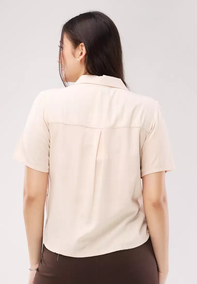 Soft Linen Woven Short Sleeves Blouse