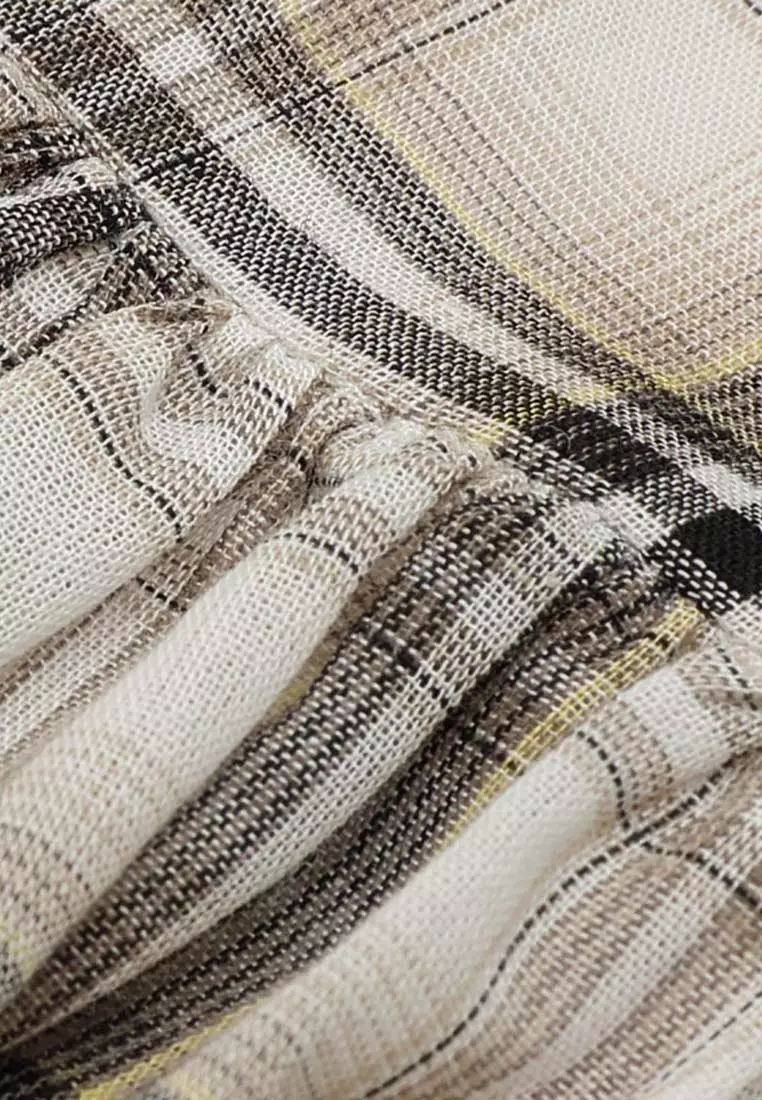 Drawstring Tie Side Plaid Layered Ruffle Cotton Mini Skirt