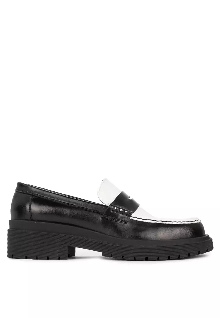 Discount on Bristol Shoes  shoes - SKU: Ashanti Black And White Lug Sole Penny Loafer
