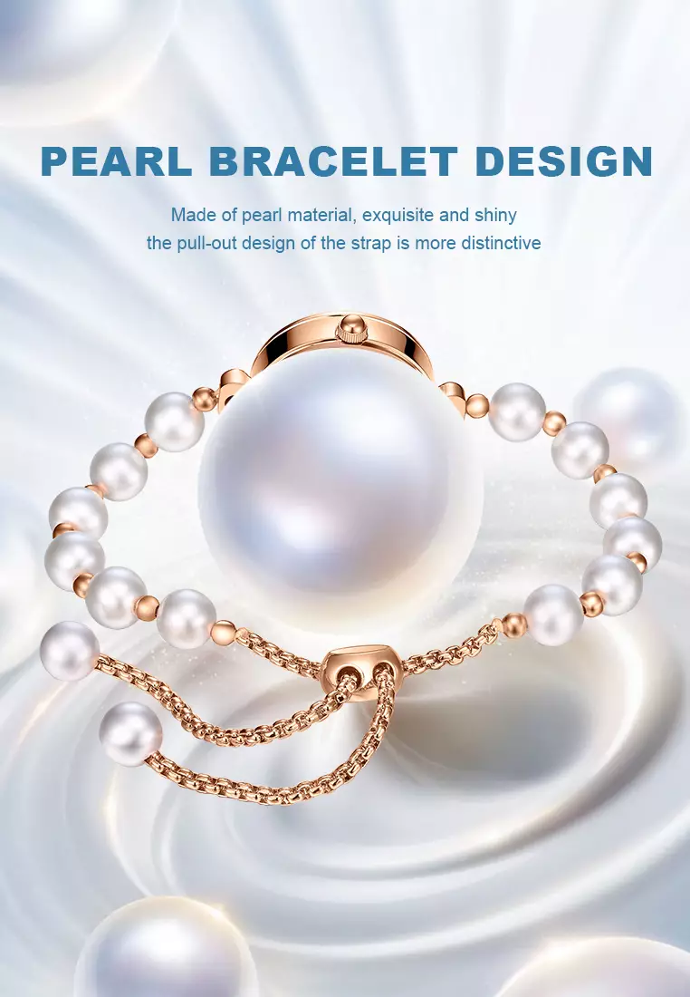 Jam Tangan Wanita Anti Air Original Elegan Korea Mutiara Tali Gelang Jam Tangan Cewek colorwhite