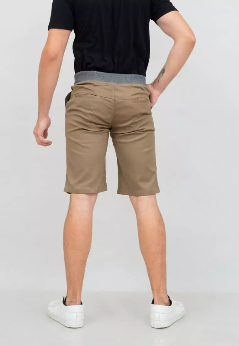 Celana chino pendek cino slim fit PINGGANG KARET Krem tua houseofcuff