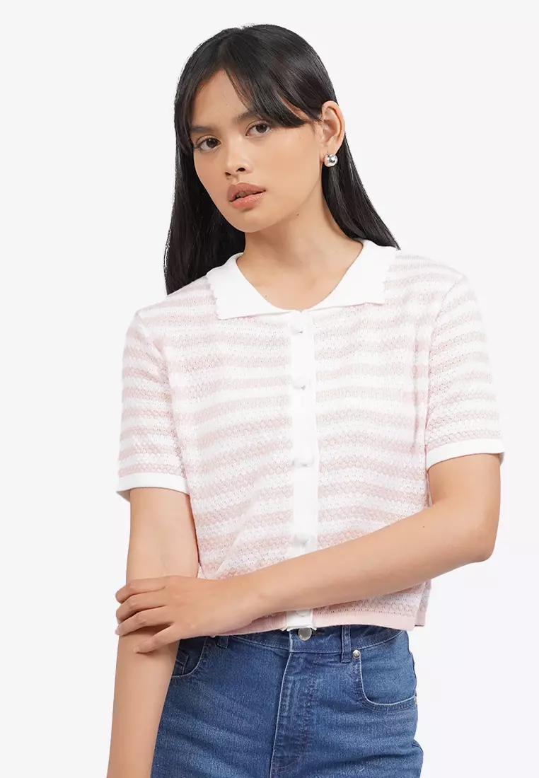 Short Sleeve Striped Knit Top