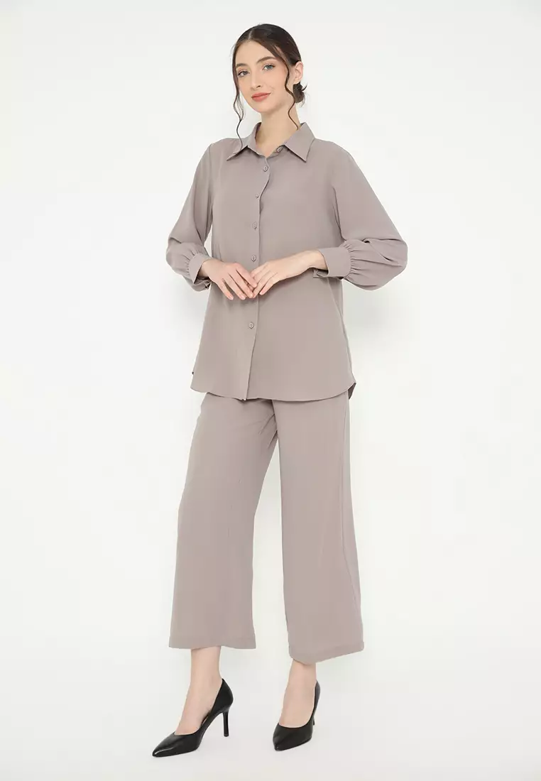 Plain Shirt Long Sleeve In Mocca By Brilliant Girl Warna KEMEJA