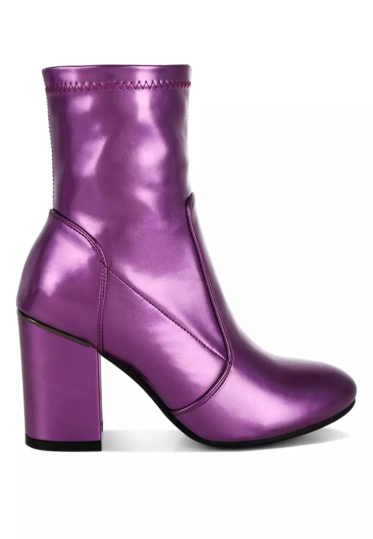 Discount on Rag & CO.  shoes - SKU: Metallic Pleather Sock Boots in Purple